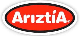 Ariztia logo featuring white text on a red oval background with black border and registered trademark symbol