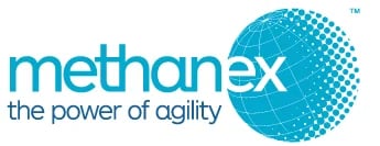 Methanex logo with globe design and tagline the power of agility