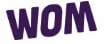 WOM logo text in dark purple stylized letters